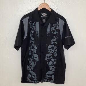 Harley Davidson Skulls Rows SS button up guayabera shirt SZ L EUC